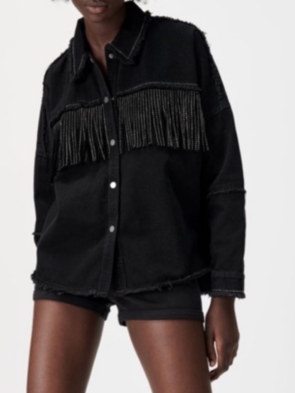 NWOT ZARA Bejewelled Fringe Rhinestone Denim Jacket M